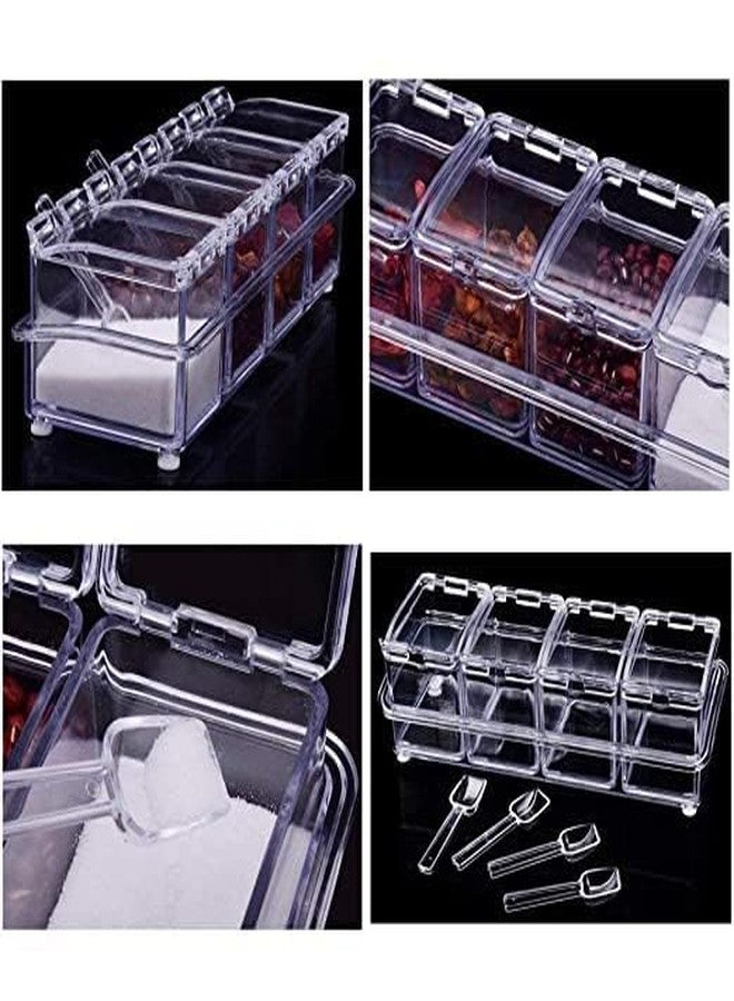 Fresh creation Crystal Plastic Seasoning Acrylic Spice Rack, 4 Pieces Box with 4 Spoons, Kitchen Ware, Masala Container., Clear - Image 5